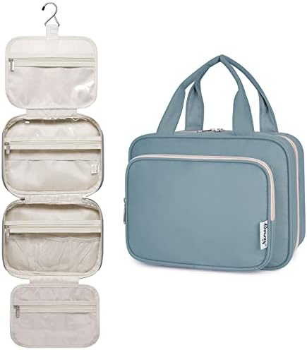 Narwey Hanging Toiletry Bag for Women Travel Makeup Bag Organizer Toiletries Bag for Travel Size Essentials Accessories Cosmetics (Greyish Blue (Medium))