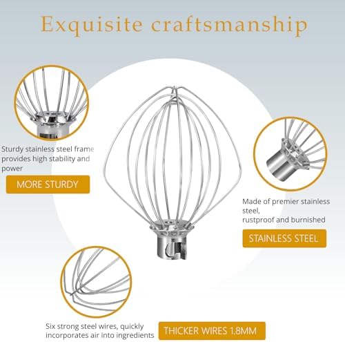 Dishwasher Safe Whisk Attachment for KitchenAid 4.5 5 Qt Tilt-Head Stand Mixer, Stainless Steel 6 Wire Whip Fits Kitchen Aid Stand Mixer Accessories Attachments Replacement Parts