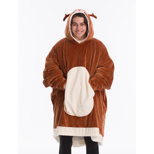 THE COMFY Original Reindeer Wearable Blanket Christmas Gifts for Women and Men, Oversized Microfiber and Sherpa Blankets As Seen On Shark Tank