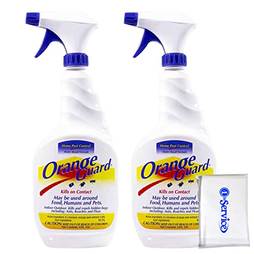 Number 1 in Service Orange Guard Home Pest Control Spray, Natural Organic Bug Repellent & Killer for Ants Roaches Fleas Water Based Indoor, Outdoor, Number 1 in Service Tissue Pack, 32 Fl Oz, 2 Pack