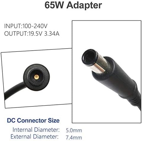 19.5V 3.34A 65W AC Adapter Laptop Charger Replacement for Dell Latitude 3190 3189 5400 5480 5490 7490 E5500 E5470 E6430 E6500 E6530 Chromebook 11 3120 3180 3189 Series