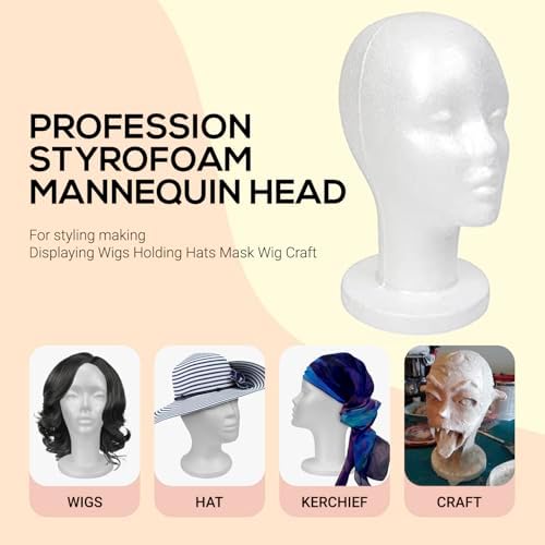 STUDIO LIMITED 11.4-Inch Styrofoam Mannequin Head (4 Pack) - White Foam Wig Stand for Wigs, Hats, Masks, Hairpieces, Arts, Crafts, DIY Projects, Salon Display, and Travel Use