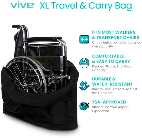 Vive XL Carry & Travel Bag for Rollator Walkers & Transport Chairs - Cover Carrier Accessory for Car Travel, Storage, Seniors - Accessories - Waterproof with Padded Straps