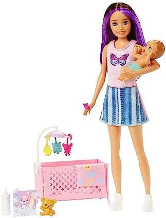 Barbie Skipper Babysitters Inc Crib Toy Playset with Skipper Doll, Baby Doll with Sleepy Eyes, Furniture & Accessories
