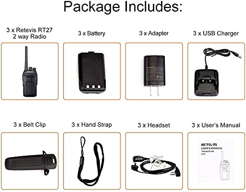 Retevis RT27 Walkie Talkies with Earpiece,Two Way Radios Rechargeable,USB Charging VOX Handsfree,2 Way Radio Long Range for Family Road Trip Camping Hiking Skiing(3 Pack)