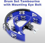 EASTROCK Drum Set Tambourine with Mounting Eye Bolt,Tambourine for Drum Set,Hi Hat Tambourine Double Rows of Jingles (Blue)