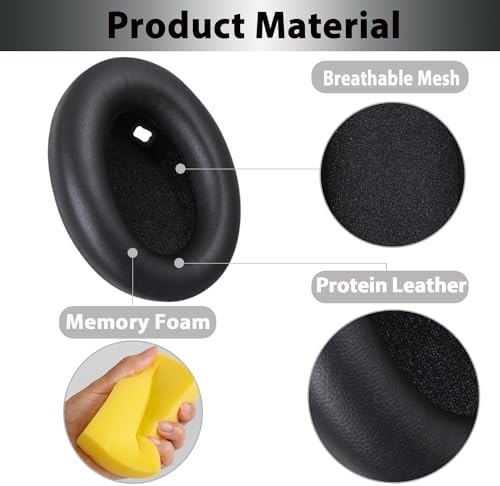 WH-1000XM4 Replacement Earpads Cushions, Protein Leather Ear Pads for Sony WH-1000XM4(WH1000XM4) Noise Canceling Headphones with High Density Memory Foam, Without Affecting Sensor (Black)