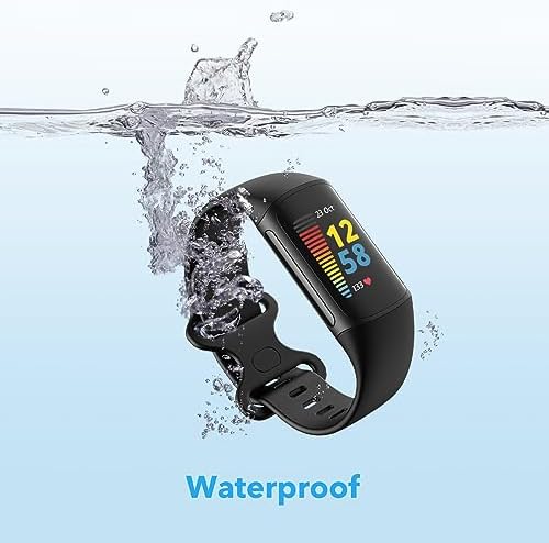 2 Pack Waterproof Bands Compatible with Fitbit Charge 5 / Fitbit Charge 6 for Women Men, Classic Soft Sports Replacement Wristbands for Women Men (Large 7.1''-9.1'', black/grey)