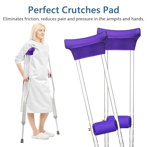 Crutch Pads and Crutch Hand Grip Covers Non Slip Universal Underarm Padding Washable Soft Foam Crutch Pad Covers for Adults, Kids 4PCS (Purple)