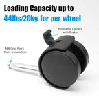 4pcs 2 Inch Swivel Caster Wheels, M8 Grip Neck Stem Caster Wheels with Brake, Heavy Duty Casters, Black Nylon Wheels Replacement for Furniture, Table, Cabinet, Shelf