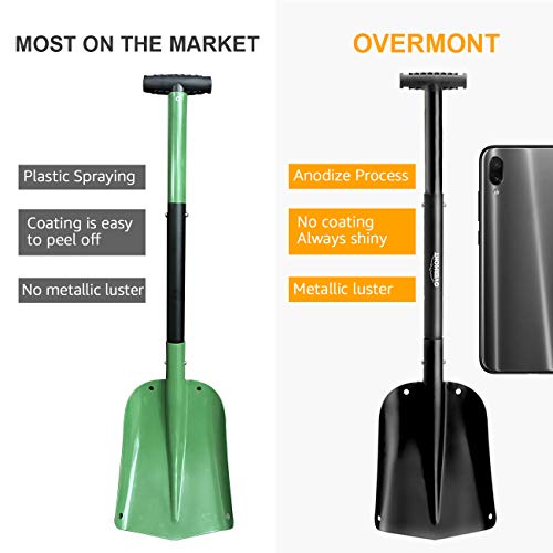 Overmont Collapsible Snow Shovel Aluminum - Lightweight Snow Utility with Ice Scraper and Carrying Bag Sizes 32 and 42 Inch
