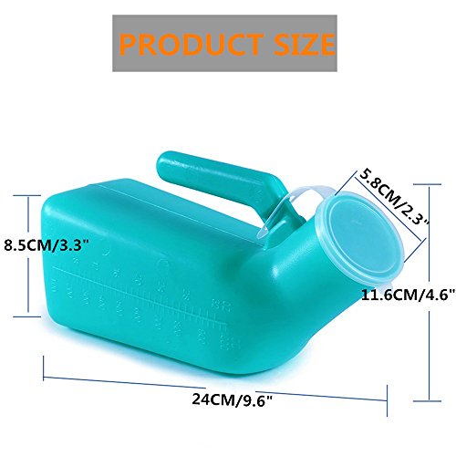 YUMSUM Thick Firm Male Urinal Urine Bottle with Replacement Lids 32oz./1000mL (Green,2 Pack)