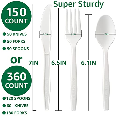 BIOCEAN 100% Compostable No Plastic Knives Forks Spoons Utensils, The Heavyweight Heavy Duty Flatware is Eco Friendly Products for Lounge Party Wedding BBQ Picnic Camping.