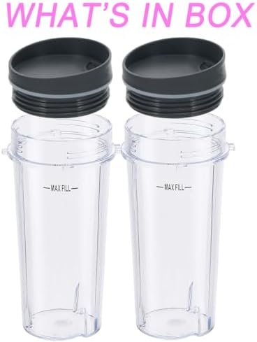 Replacement16oz Blender Cup for Ninja,Single Serve Blender Cup With Lids Set For BL770 BL780 BL660 BL740 BL810 Nutri Ninja Series Blenders (2-pack)