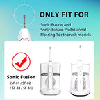 Replacement Brush Heads for 𝗪𝗮𝘁𝗲𝗿𝗽𝗶𝗸 𝐒𝐨𝐧𝐢𝐜-𝐅𝐮𝐬𝐢𝐨𝐧 2.0 Flossing Toothbrush with Cover, Compact, 3 Count White, Soft Bristles
