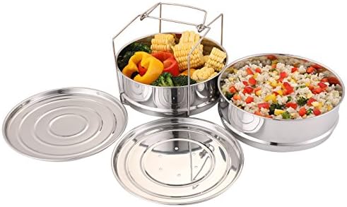 Aozita 3 Quart Stackable Steamer Insert Pans - Accessories for Instant Pot Mini 3 qt - Pot in Pot, Baking, Casseroles, Lasagna Pans, Food Steamer for Pressure Cooker, Upgrade Interchangeable Lids