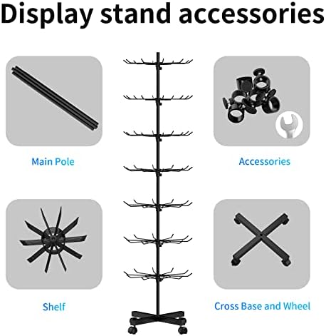 Hypergiant Retail Display Stand 7 Tier Rotating Rack For Store Display Shelves,Jewelry Keyring Socking Hats,Movable Shop Spinner for Toys Show ,Black,Adjustable height