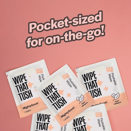 Wipe That Tush On-The-Go Flushable Wet Wipes - 1 Pack, 30 Wipes - Individually Wrapped Extra-Large Wipes with Aloe - Hypoallergenic & Unscented - Septic and Sewer Safe