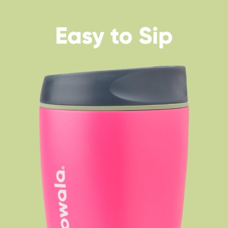 OWALA SmoothSip Insulated Stainless Steel Coffee Tumbler, Reusable Iced Coffee Cup, Hot Coffee Travel Mug, BPA Free, Perfect for Cappuccino, 10 oz, Pink (Watermelon Breeze)