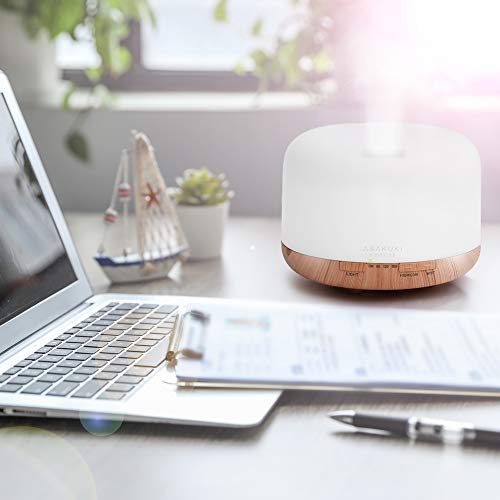 ASAKUKI Essential Oil Diffuser with Essential Oils Set, 500ml Aromatherapy Diffuser - 14 LED Colors & Auto Shut-Off, Top 6 Essential Oils - Lavender Eucalyptus Tea Tree Orange Peppermint Lemongrass