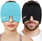 Migraine Relief Gel Ice Head Wrap, Hot and Cold Therapy Headache Relief Hat, Migraine Cap for Puffy Eyes, Headache Eyes Mask for Sinus, Tension and Stress Relief (Black & Blue)