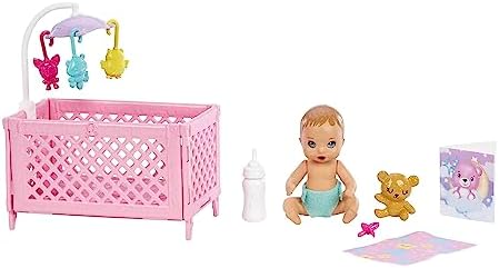 Barbie Skipper Babysitters Inc Crib Toy Playset with Skipper Doll, Baby Doll with Sleepy Eyes, Furniture & Accessories