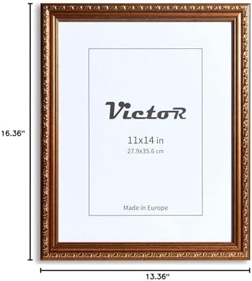 VictoR Picture Frame Chagall 11x14 Brown Gold - Baroque Picture Frame for Photos in Size 11x14 Inch - Vintage Design with Shatterproof Acrylic Glass - Antique - Baroque