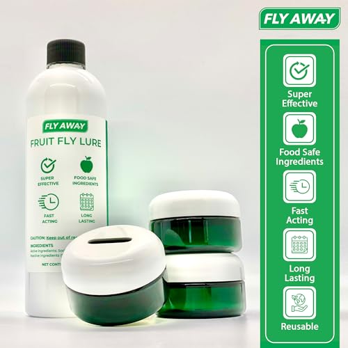 Fly Away - Indoor Fruit Fly Trap Kit. Reusable & Refillable Traps (3), Trap Flies for Over 90 Days with Liquid Bait Lure, Stylish Design - Perfect for Home Kitchens, Bars, Restaurants, and Wineries.