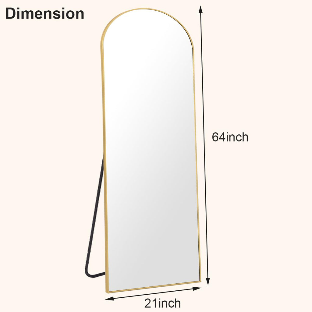 HARRITPURE 64"x21" Arched Full Length Mirror Free Standing Leaning Mirror Hanging Mounted Mirror Aluminum Frame Modern Simple Home Decor for Living Room Bedroom Cloakroom, Gold