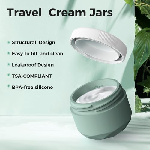 Travel Containers for Toiletries, Silicone Cream Jars TSA Approved 2.5oz Travel Size Containers with Toiletry Bag, Wide Mouth Leak-proof Travel Accessories with Lid for Cosmetic Cream