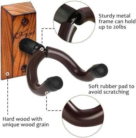 SNIGJAT Guitar Wall Hanger, 2 Pack Guitar Wall Mount, Guitar Hanger Wall Holder Stand for Acoustic Guitar, Hardwood Guitar Wall Hangers for Bass, Banjo, Mandolin, Musical Instruments Accessories
