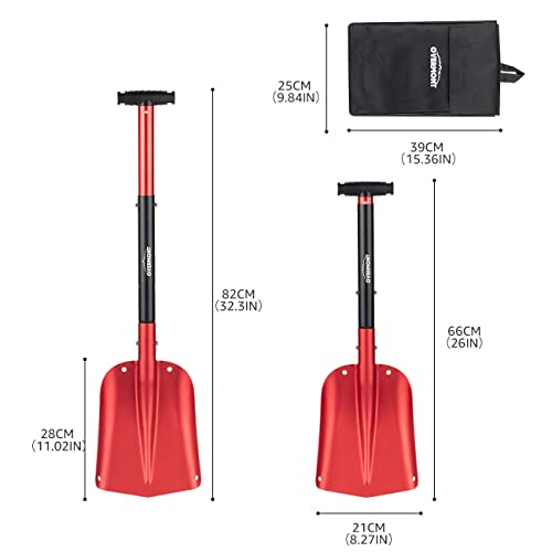Overmont Collapsible Snow Shovel Aluminum - Lightweight Snow Utility with Ice Scraper and Carrying Bag Sizes 32 and 42 Inch