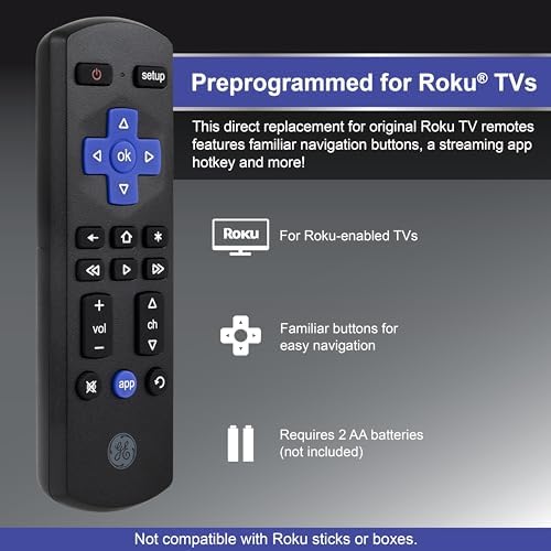 GE Roku TV Remote Replacement Only for ROKU TV and TCL Roku TV Remote/ONN Roku TV Remote/Hisense Roku TV Remote/Sharp Roku/Element Roku/Westinghouse Roku/Philips Roku Replacement Remote 66814
