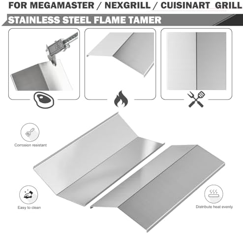 Oklagarden Flame Tamer Replacement for Nexgrill Replacement Parts 820-0033 820-0007B 2 Burner Heat Plates Megamaster 820-0033M Parts Heat Shield Grill Parts Cuisinart CGG-306 Flame Tamer Grill Parts