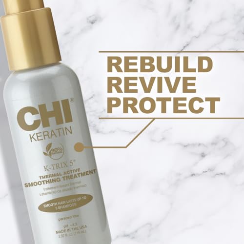 CHI Keratin K-Trix 5 Smoothing Treatment, Hair Serum For Creating Smooth, Frizz-Free Styles That Last, Sulfate, Paraben, & Cruelty-Free, 3.92 Oz