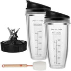 Blender Replacement Parts for Ninja, 2 24oz Ninja Blender Cups Replacement with To-Go Lids, 7-Fins Extractor Blade for Nutri Ninja Auto iQ BN401 BN751 BN801 BN800 BL682 BL480-30 NN100