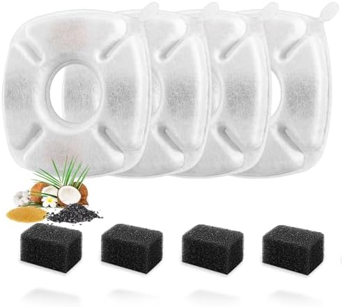 8 Pcs Cat Fountain Replacement Filters 4 Pack Cat Water Fountain Replacement Filters with 4 Pack Pre-Filter Sponges, Pet Fountain Filter Fit for 95oz/2.8L Automatic Pet Fountain Cat Water Fountain
