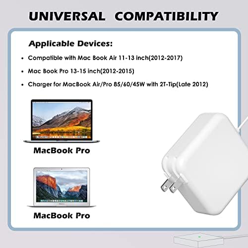 Replacement Mac Book Pro Charger, 85W T-Tip Mac Charger Compatible with Mac Book Pro 17/15/13 Inch and Mac Book Air 15/13 Inch Between 2012-2017