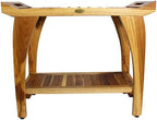 EcoDecors Tranquility 30 Inch Teak Wood Shower Bench with Shelf and LiftAide Arms in EarthyTeak Finish, Extended Height 24", Provides Safety, Storage, and Organization for Bathroom Accessories