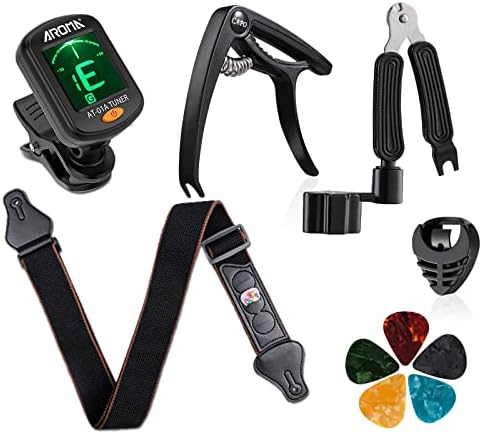 Guitar Accessories Set 10 Pieces Guitar Tool Kit Including Guitar Capo, Tuner, String Winder, Guitar Strap, Guitar Picks, Guitar Bones Pick Holder for acoustic electric guitar player