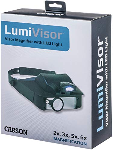 Carson LumiVisor Head Magnifier - Head Visor with LED Lighted Magnifier (2x/3x/5x/6x) (LV-10) , Black