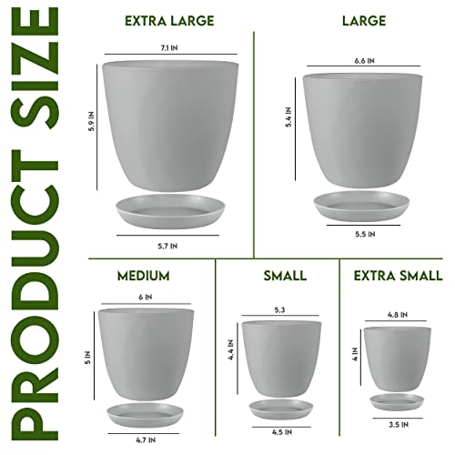 Utopia Home - Plant Pots Indoor with Drainage - 7/6.6/6/5.3/4.8 Inches Home Decor Flower Pots for Indoor Planter - Pack of 10 Plastic Planters for Indoor Plants, Cactus, Succulents Pot - Gray