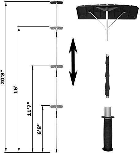 MTB Telescoping Snow Roof Rake, Black, with 21-ft Extension Aluminum Handle, 24.8 in X 6 in Poly Blade Rooftop Snow Removal Tool