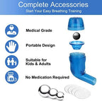 Breathing Exercise Device for Lungs, Lung Expansion and Mucus Relief Device, Portable Expiratory Breathing Exerciser with A Set of Accessories, Breathing Trainer for Lung Cleanse(Blue)