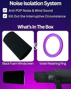 SM7b Foam Cover for Shuer SM7B, MV7 POP Filter RK345 Replacement, Windscreen with Colored Retaining O-Ring Identified Seat (Violet)