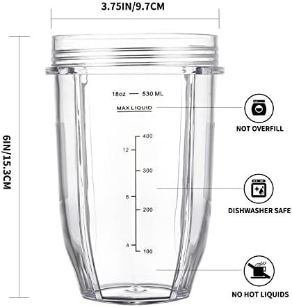 [Upgraded] Replacement 18oz Nutri Ninja Blender Cup with Sip & Seal Lid For Auto-IQ BL480, BL482, BL490, BL640, BL642, & BL680 Auto IQ Series Blenders., 2 Pack