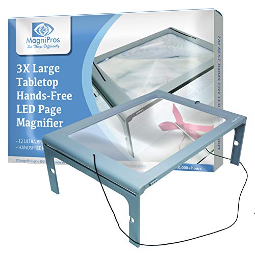 MagniPros See Things Differently 3X Large Full Page Magnifier with 12 LED Lights, Foldable Flip-Out Legs, Dual Power Supply Modes- Ideal for Hands Free Reading, Low Vision, Seniors with Aging Eyes