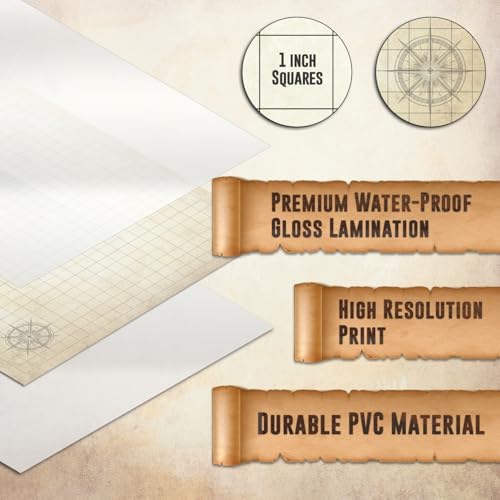 Melee Mats DND Map Starter Kit for Dungeons & Dragons Game - 24” x 36", Wet/Dry Erase Battle Terrain Grid - Ultimate Tabletop Gaming Experience with Accessories
