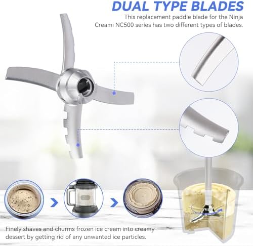 Blades Replacement for Ninja Deluxe NC501 Series Ice Cream Makers - Paddle Blade Replacement for Ninja Creamerizer NC500 NC501 NC500C NC501C NC501H - Stainless Steel