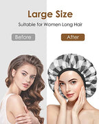 Auban Shower Cap, Shower Cap for Women Terry Cloth Lined EVA Exterior Reusable Double Layer Waterproof, Large Bath Hair Cap, Hotel Travel Essentials Accessories Cleaning Supplies (Checked)
